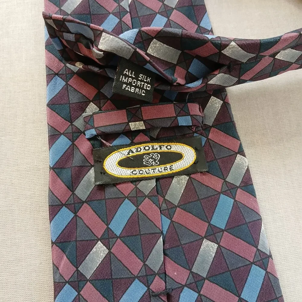 Adolfo Couture Vintage Mens Geometric Necktie muted art deco revival retro